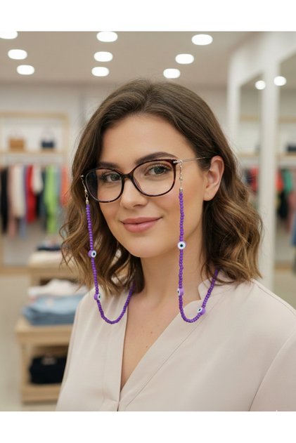 Purple Eyeglass Cord with Evil Eye Beads