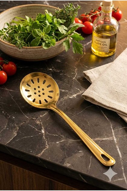 Gold Stainless Steel Colander - 24 cm Luxury Serving and Frying Strainer
