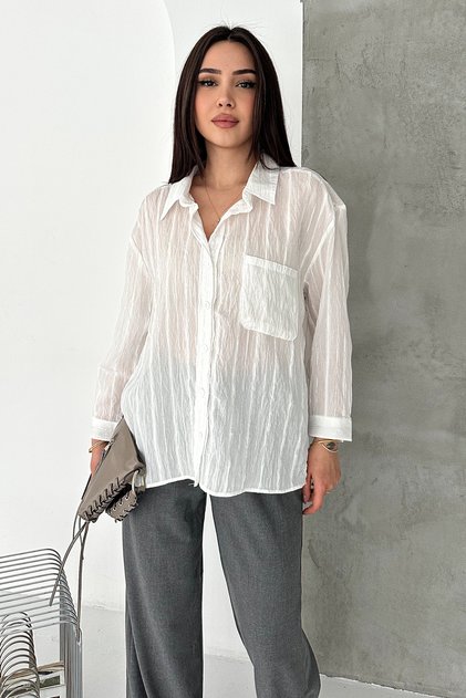 Sim Detaylı Kırışık Görünüm Oversize Gömlek – Breeze