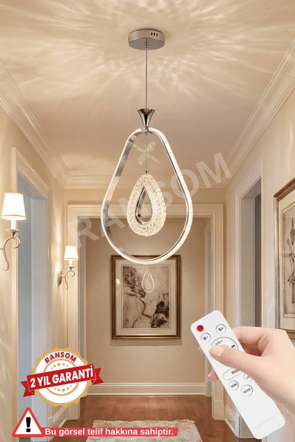 İthal Seri 3 Renk Kumandalı Damla Led Avize Toplu Kelebekli Gümüş Kasa Koridor&Oda Ledli Avize