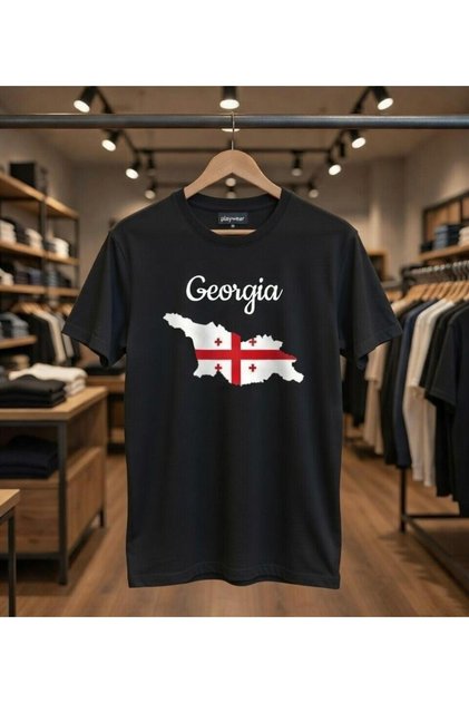 Black T-Shirt with Georgia Map and Flag