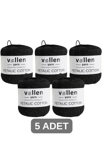 Premium Metalik Koton Simli El Örgü İpi 5’li Paket 50g 100m | Abiye Çanta İpi ve Supla İpi