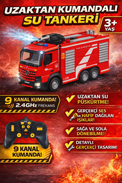 YILDIRIM OYUNCAK Uzaktan Kumandalı 45 CM 2.4 GHz 9 Kanallı İtfaiye