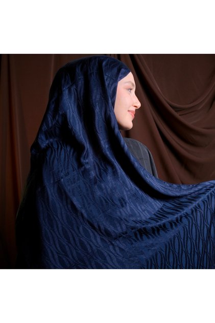 Wave Pattern Italian Jacquard - Navy Blue Shawl - Non-Slip Texture - Summer/Winter - 75X185