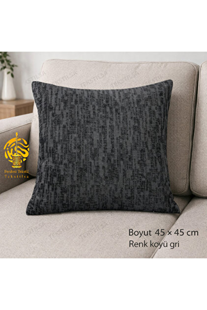 Kadife Koyu Gri Kırlent Kılıfı Dokuma Dekoratif Minder Yastık Kılıf