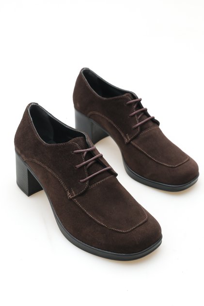 Cordon Genuine Leather Brown Suede Thick Heeled Women's Loafer Shoes