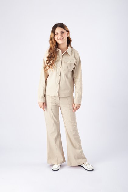 Girls' Spanish Flared Gabardine Pants Set with Shirt, Young Girls' Embroidered Two-Piece Set 7-14 Years Old