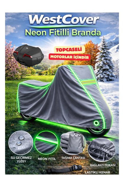 Arora Fırtına 50 Topcaseli (Neon Fiber-Green) Waterproof Motorcycle Tarpaulin