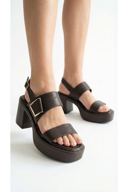 Side Buckle Detailed High Heeled Ankle Buckle Women's Summer Sandals