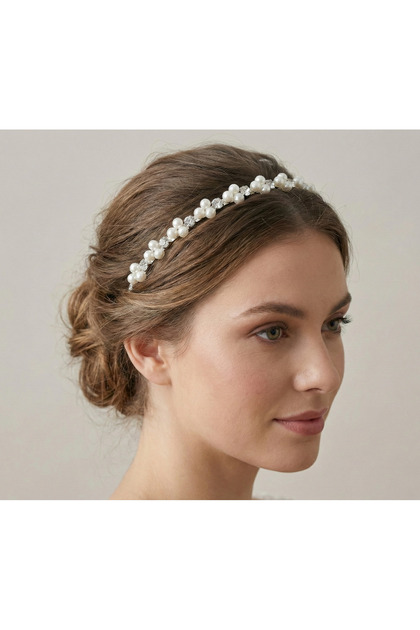 Pearl and Crystal Stone Bridal Crown Hairband