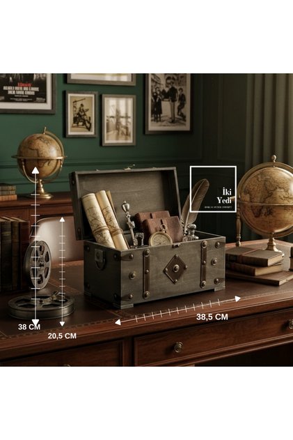 Toonan 772 Vintage Sandık Dekoratif Saklama Kutusu Retro Ofis Antika Tarz Organizer Hazine Sandığı