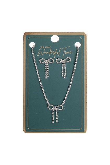 Set Colier & Cercei cu Model Fundita & Strasuri Argintii