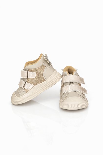 Children's Unisex Beige Flexible Thermo Sole Double Velcro Strip Patterned Sports Short Boots