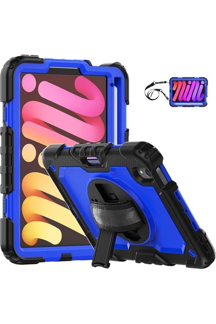 Husă iPad Mini 6 8.3 inch - Rezistentă, Stand Rotativ, Curea Umăr, Stylus Slot - Albastră