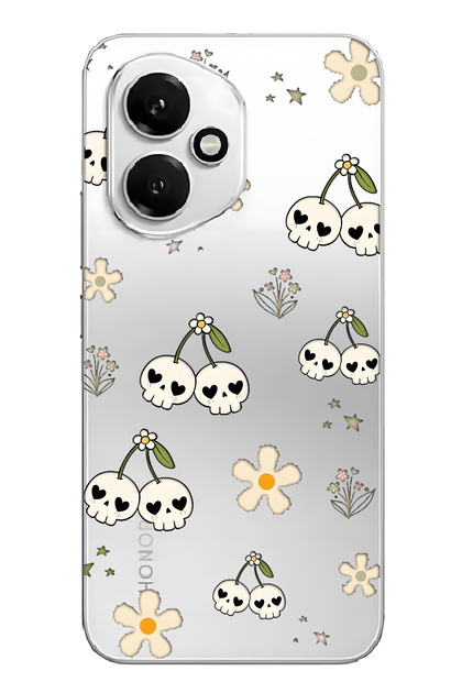 Honor 400 Compatible Cherry Skull Pattern Transparent Phone Case