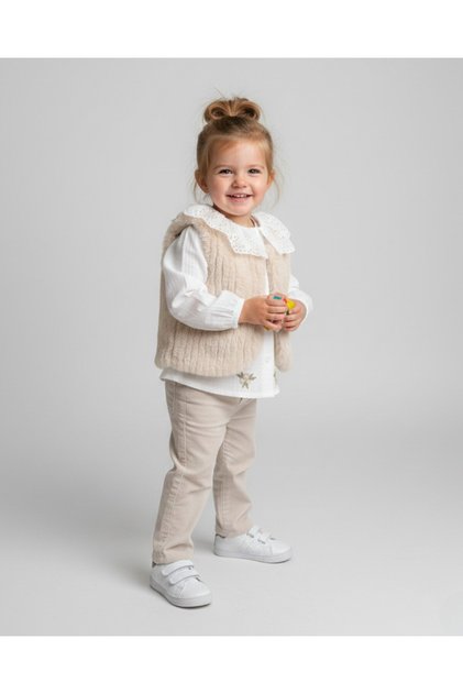 Girl's 3-Piece Set: Bolero, Shell Detailed Shirt, Linen Trousers / Size Options for 0-6 Years Old