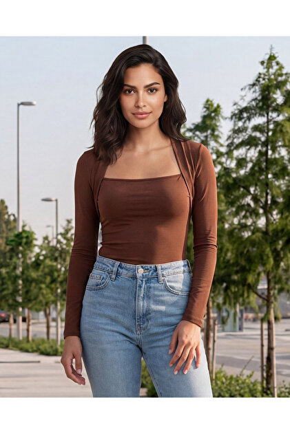 Women Brown Embellished Detailed Top