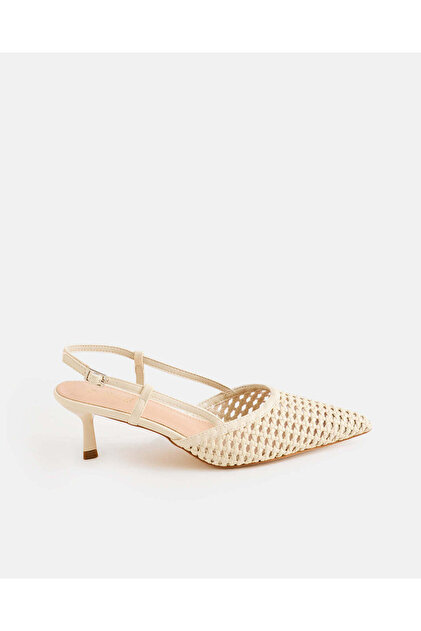 Women Beige Raffia Slingback Heels