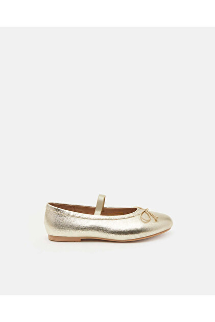 Senior Girls Gold Bow Ballerinas