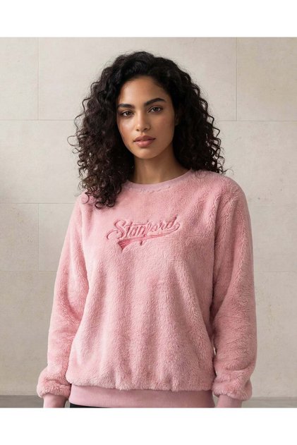 Women Pink Placement Print Long Sleeve Sweatshirt