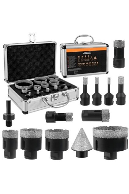 Set 12 carote diamantate si adaptor, 6-68 mm, conica 2-35 mm, filet M14, 11.000 rpm, otel mangan