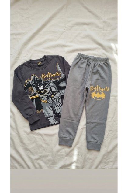 Batman Character Printed Long Sleeve Children's Pajama Set with Flexible Waist Pants