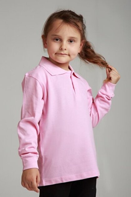 Pembe Unısex Penye Polo Yaka Okul Tişörtü