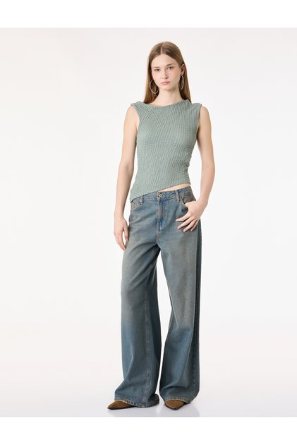 Slim Fit Bürümcük Asymmetrical Sleeveless Blouse