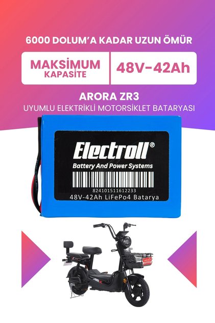 Arora ZR3 Uyumlu Batarya (Maksimum Kapasite) LiFePO4 48V 42Ah Elektrikli Motorsiklet Bataryası