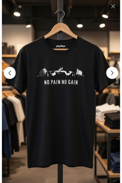 No Pain No Gain Fitness Dumbell Printed Regular Fit 100% Cotton Black T-Shirt