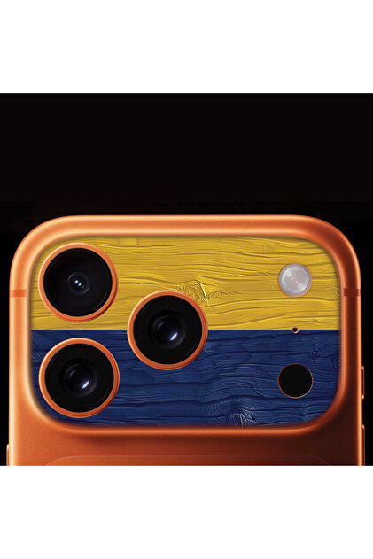 iPhone 17 Pro Max Full Coverage Camera Frame Protector with Patterned Print - Yellow Dark Blue