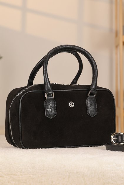 Black Color Real Suede Leather Bag