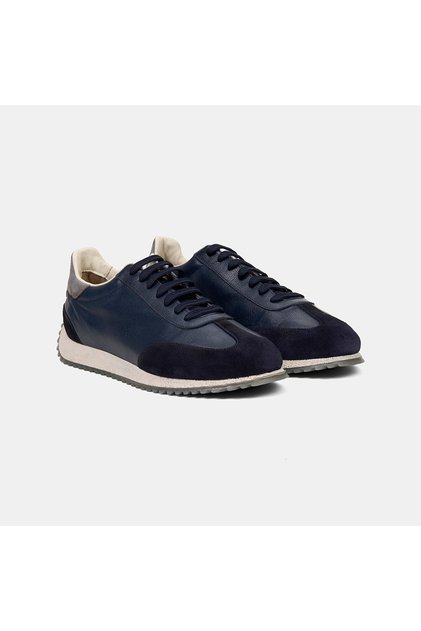 Men's Navy Blue Lace-Up Leather Sports Shoes