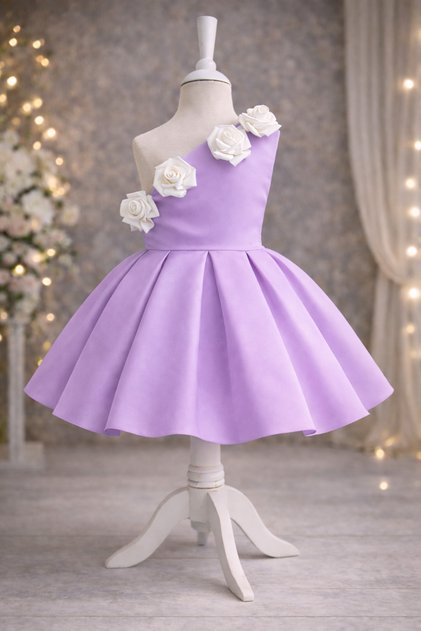 Special Design Rosalia Model Lilac Color Sleeveless Rose Accessory Detailed Girls' Evening Dress