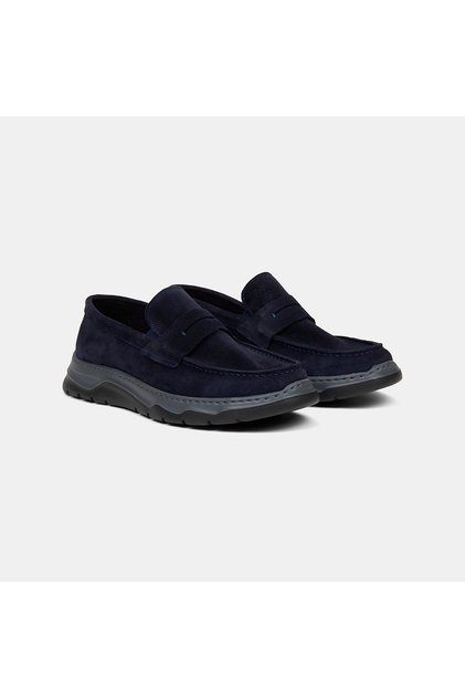 Men's Navy Blue Thick Soled Suede Leather Loafer