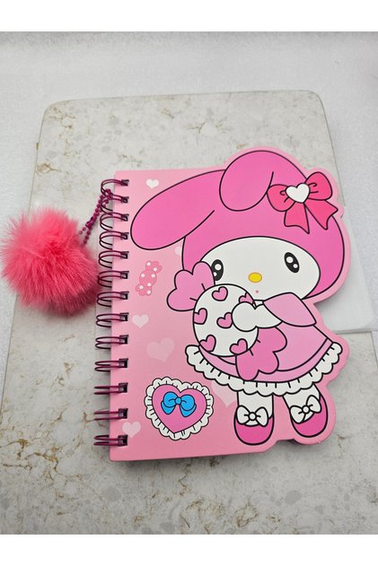 My Melody Figured Special Cut Spiral Notebook with Plush Pompom and Sanrio Characters, Gift School Notebook
