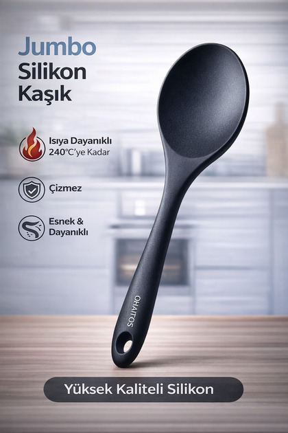 30 Cm Jumbo Boy Silikon Yemek Kaşığı Yanmaz Yapışmaz Isıya Dayanıklı
