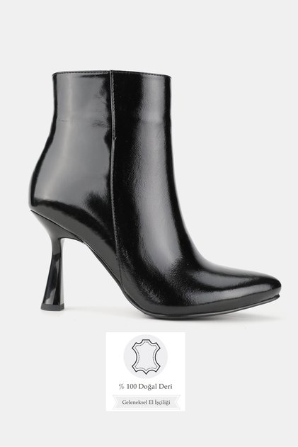 Women's Black Patent Leather Genuine Natural Leather Size 35-41 Thin Heel Pointed Toe Boots & Booties