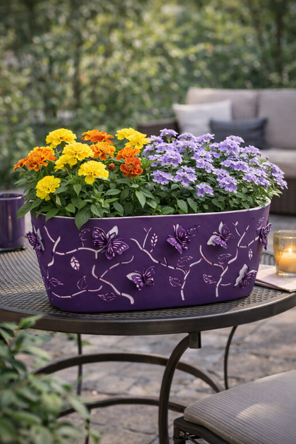 Binbirreyon 3 Boyutlu Balkon Saksı Oval Kelebek 29x16x15cm Renkli