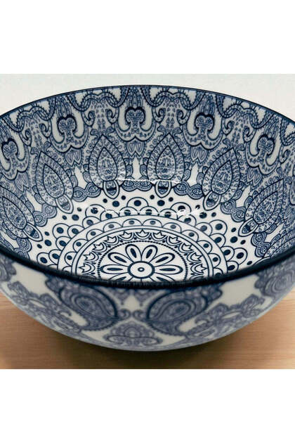 Che Brucia Ceramic Round Bowl 6.8", Blue Floral Pattern
