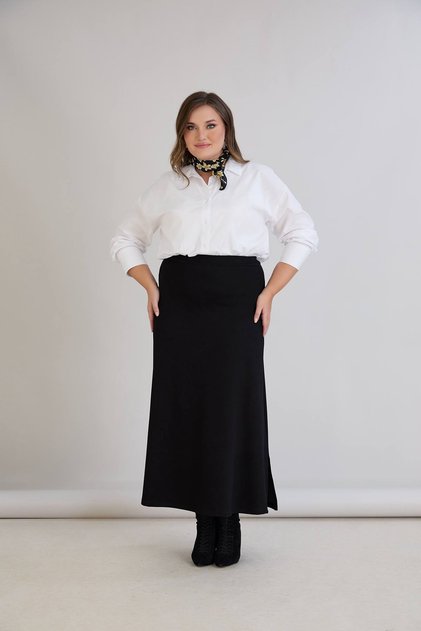 Elegant Solid Color Soft Slit No-Show Comfortable Cut Sporty Flared Plus Size Women's Skirt