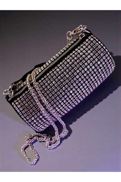 Women's Design Model Stone-Embellished Hand and Shoulder Bag.