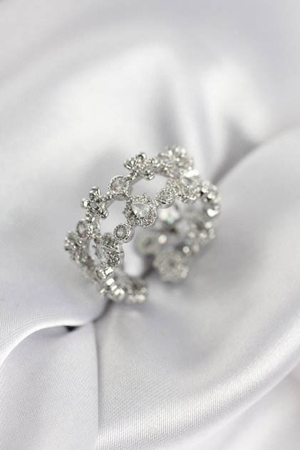 Zircon Stone 2-Piece Model Silver Color Women's Ring