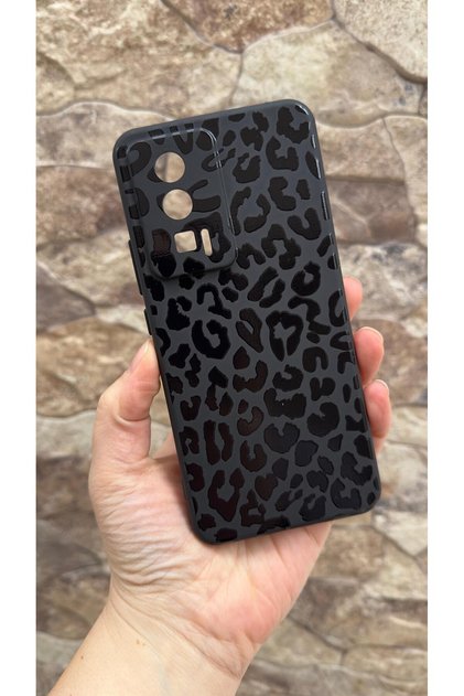 Poco F5 Pro Compatible Black Leopard Patterned Silicone Shock Absorbing Classic Protected Rubber Case