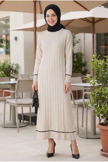 Women's Mercerized Fabric Minimal Stone Decorated Stylish Long Dress