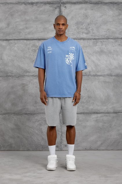 Men's T-Shirt Print Washable Blue Oversize Printed