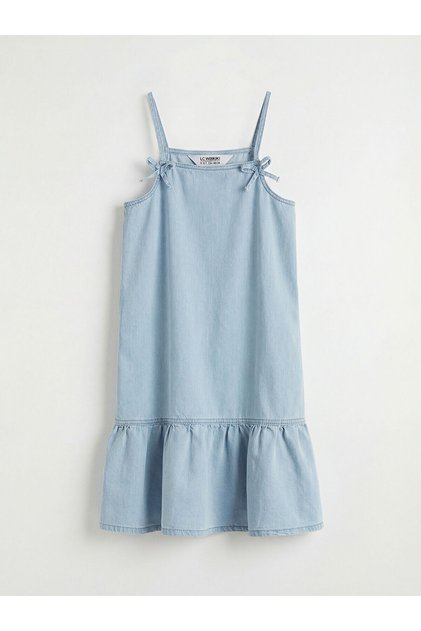 Peak New Season Bow Detail Girls' Jean Dress with Rope Straps