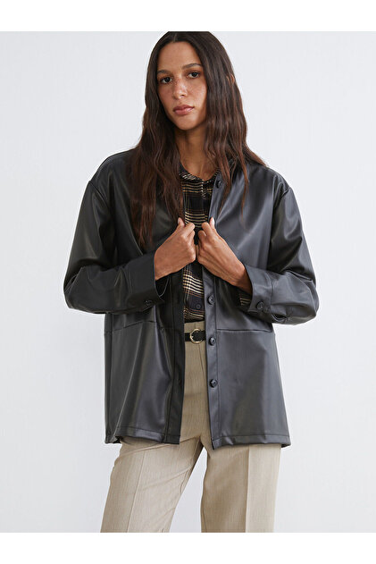 Vizyon New Season Women's Leather Look Shirt Jacket