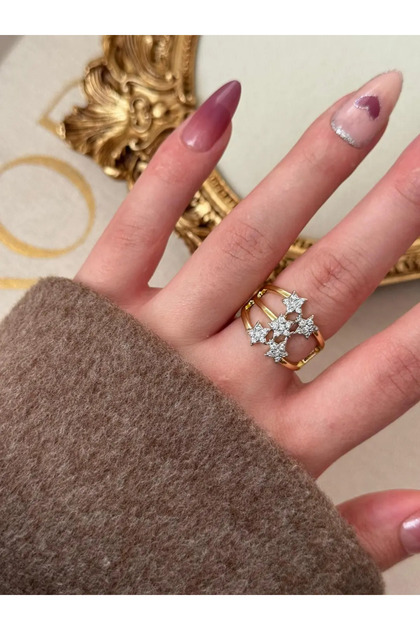 Star Detailed Ring Gold Adjustable Women's Ring