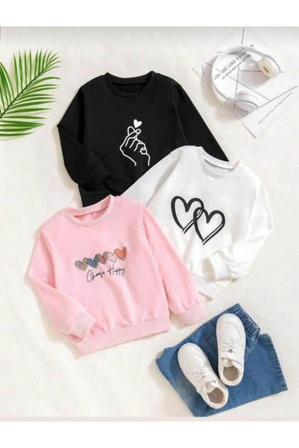 Winter Girls' 3-Piece Sweatshirt Pink-Black-White